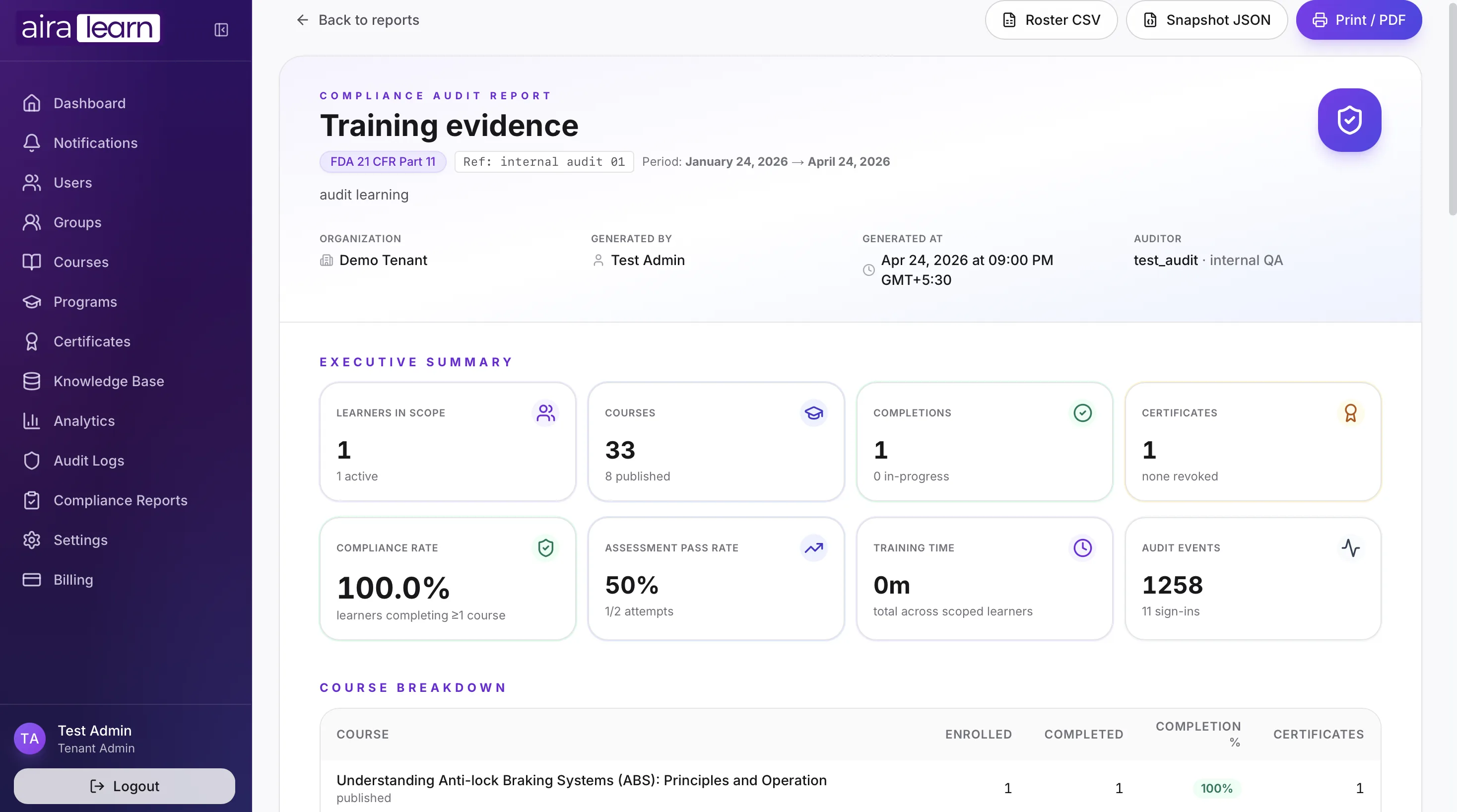 Aira Learner UI Dashboard